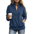 thumbnail image 4 of hoksml Women's Corduroy Henley Sweatshirt Stand Collar Pocket Long Sleeve Loose Pullover for Casual Travel Soft, 4 of 7