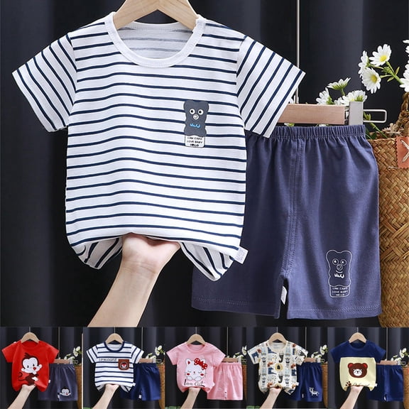 RTKFRFLM Toddler 2-Piece Cotton Set Short Sleeve Graphic Tee and Shorts Outfit Red 12-18 Months