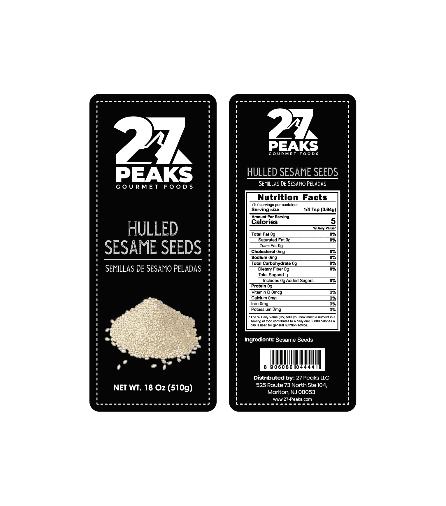 27 Peaks Gourmet Natural Hulled Sesame Seeds, 18 oz Bottle