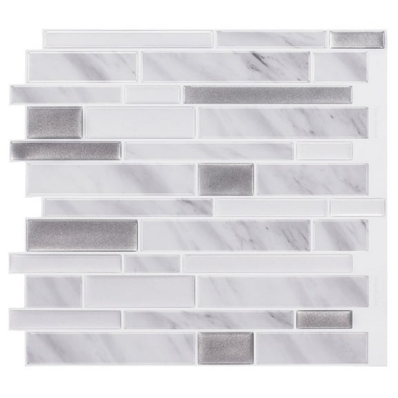 Gray and White Stacked Stone Peel and Stick Vinyl Tile