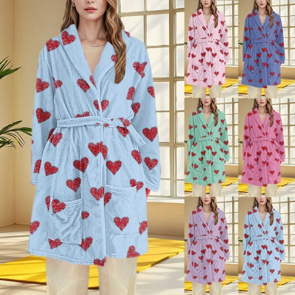 Gifts Dianli Pajamas Loungewear Women's Plush Flannel Hooded Bathrobe Long Sleeve Lounge Nightgown With Double Pockets Extended Length Cozy Warm Winter Robe Homewear Sleepwear Nightwear