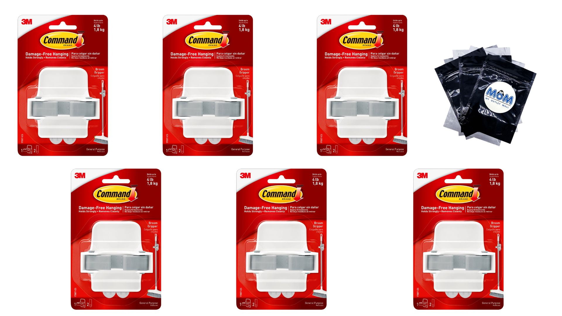 Broom and Mop Grippers Wall Hook, White, Damagefree Organizing 6