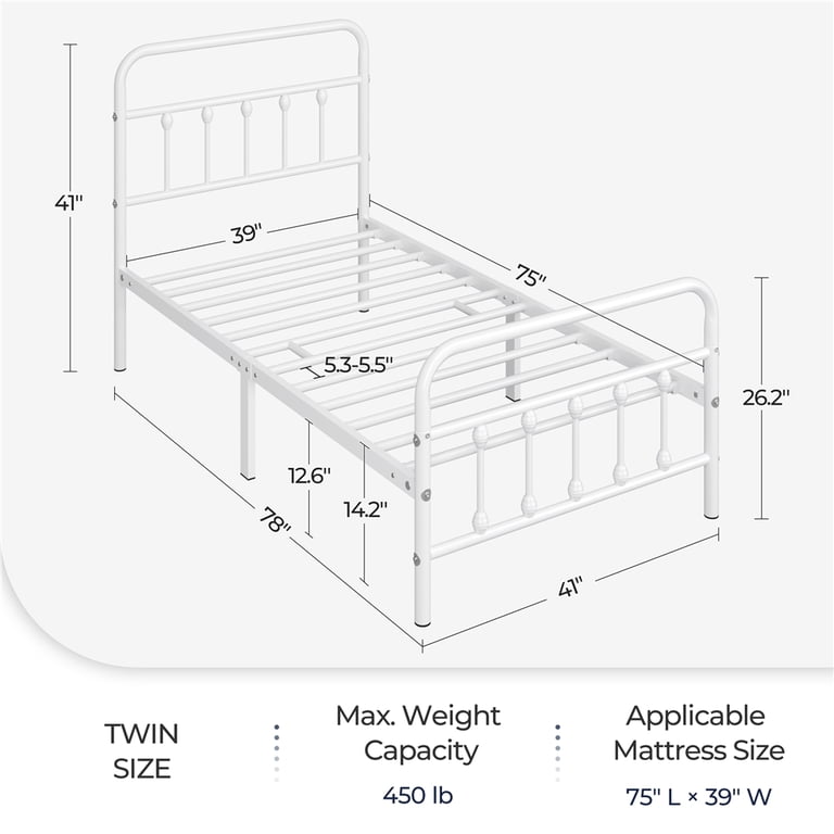 Yaheetech Twin Iron Platform Bed, White Classic Design photo 3