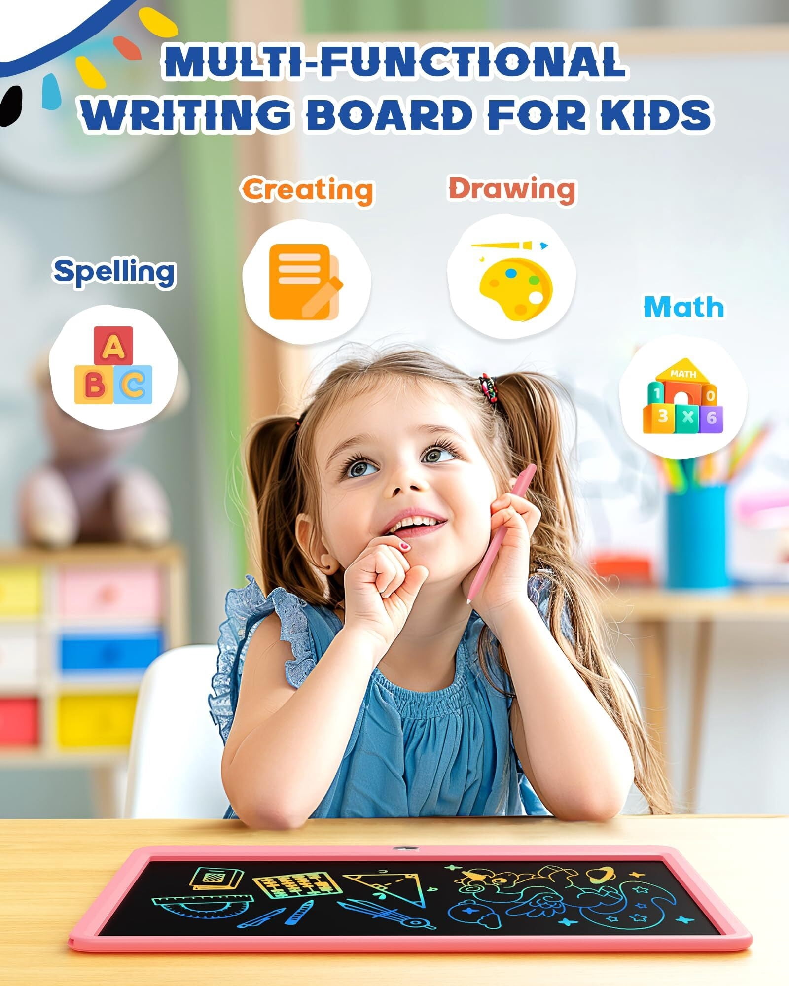10 Inch LCD Writing Tablet for 3-8 Year Olds - Electronic Drawing Pad and Doodle Board as Educational Birthday Gifts for Girls and Boys (Pink)