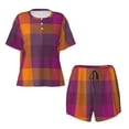 thumbnail image 4 of Naloa Purple Yellow Buffalo Plaid Women's Short-Sleeved Pajama Set, Loungewear, Summer pajamas, Breathable Cozy - Medium, 4 of 9