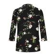 thumbnail image 4 of Pounoo Floral Print V Neck 3/4 Sleeve Blouses for Women Button Front Puff Sleeves Breathable Vacation Casual Outfits Shirts Gift, 4 of 6
