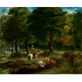 thumbnail image 2 of Delacroix, Eugene 23x20 White Modern Wood Framed Museum Art Print Titled - Greek Cavalry Men Resting in Forest, 2 of 4