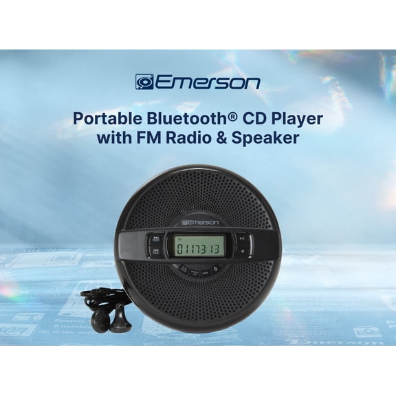 Emerson EPCD-2000 Portable Bluetooth® CD Player with FM Radio & Speaker, Black