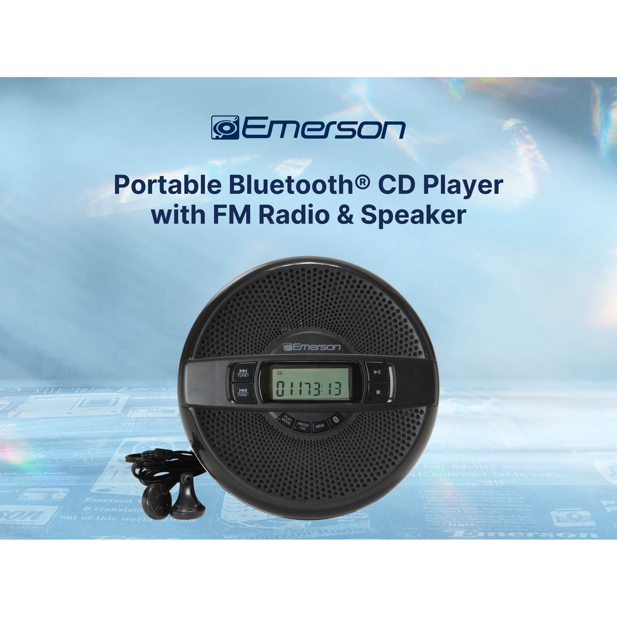Emerson EPCD-2000 Portable Bluetooth® CD Player with FM Radio & Speaker, Black