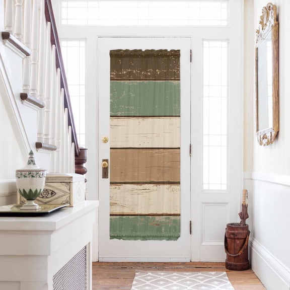 Farmhouse Sage Green Brown Door Curtains for Door Window, French Sidelight Front Back Door Curtains With Tieback, Country Vintage Wooden Kitchen Rod Pocket Drapes Panel, 54"x72"