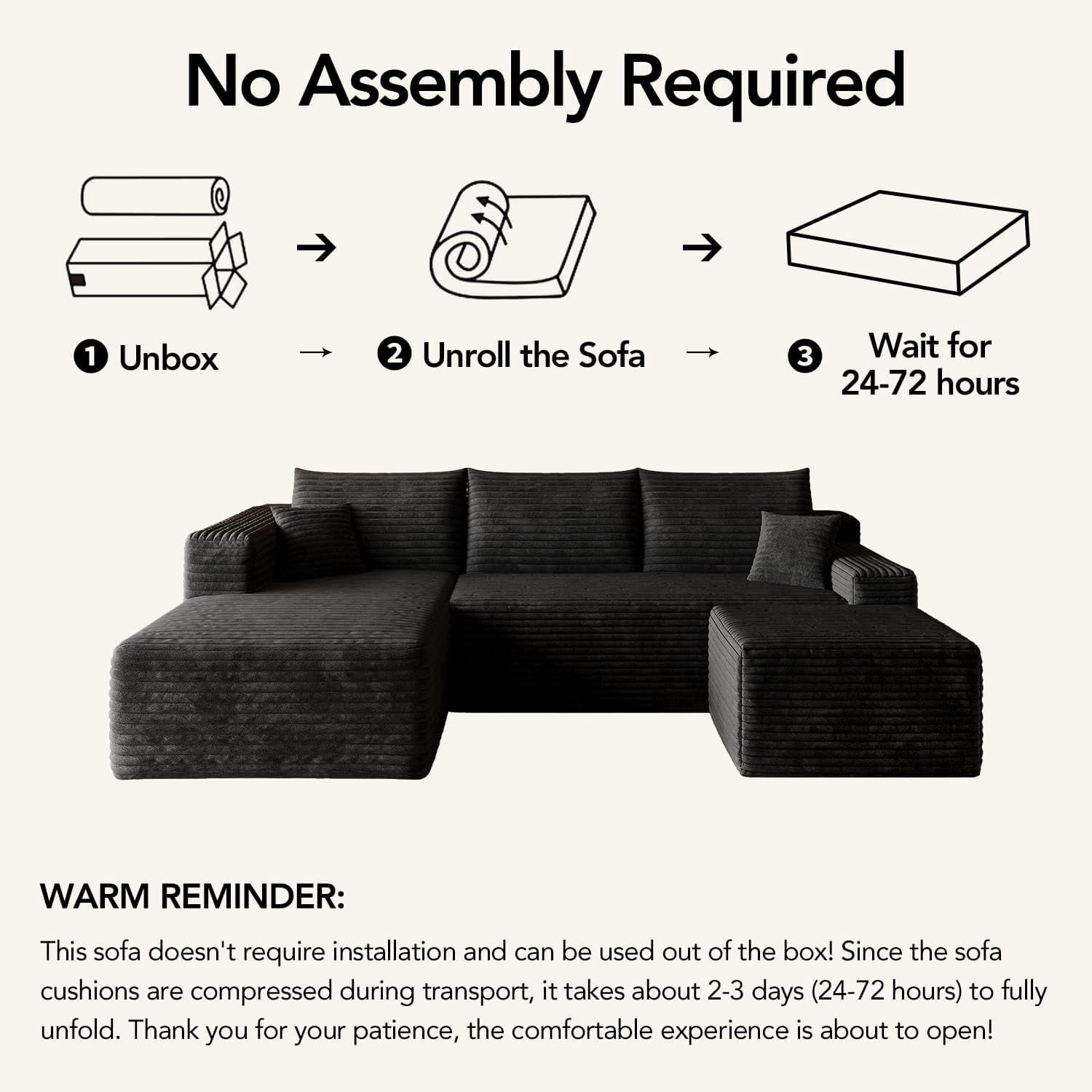 103" Cloud Sectional Sofa, Modern L Shaped Deep Seat Couch, Plush Corduroy Upholstered Sofa No Assembly, Living Room