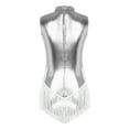 thumbnail image 4 of TiaoBug Women's Sequins Metallic Latin Tango Tassel Dance Leotard sleeveless Fringed Bodysuit Jazz Dancewear Silver L, 4 of 7