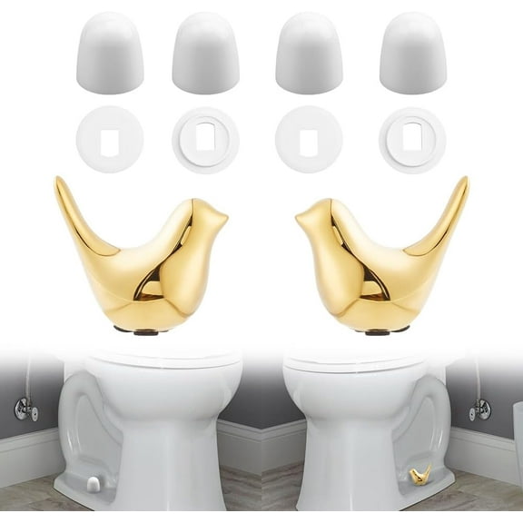 2 Packs Ceramic Gold Birds Toilet Bolt Caps with 4 Packs Universal Toilet Bolt Covers Porcelain Hole Plug with Plastic Finding Toilet Floor Screw Cover Caps Bathroom Home Decorative DIY
