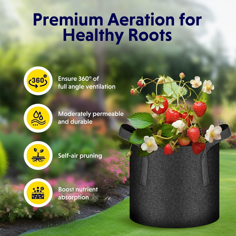 iPower 5-Gallon 5-Pack Grow Bags Fabric Aeration Pots Container with Strap Handles for Nursery Garden and Planting(Black) iPower 5-Gallon 5-Pack Grow Bags Fabric Aeration Pots Container with Strap Handles for Nursery Garden and Planting(Black)