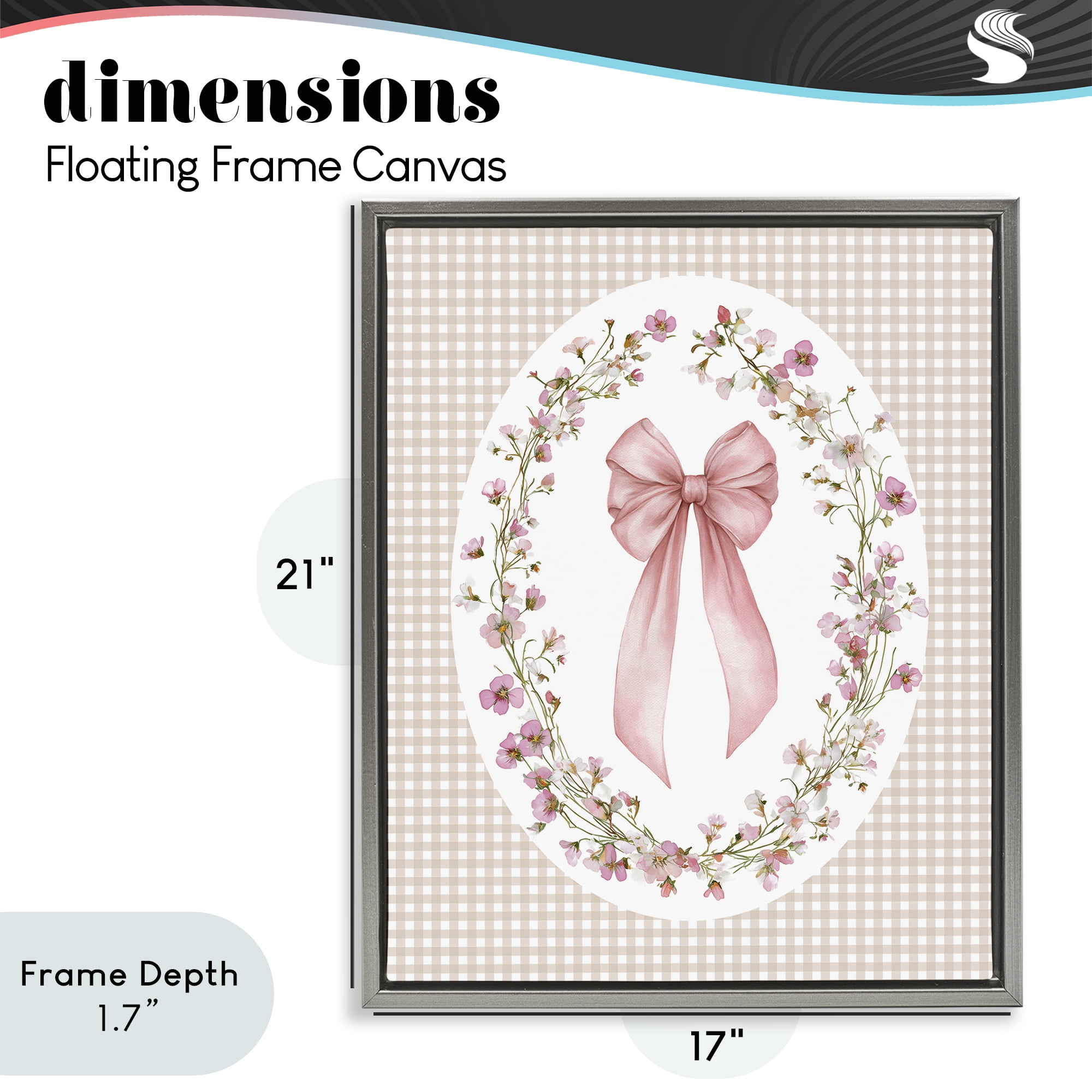 Stupell Industries Feminine Gingham Bow Gray Framed Floater Canvas Wall Art, design by Christine Simpson Art