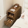 thumbnail image 7 of Solid Wood Nightstand, Narrow Night Stand with Drawers, Walnut Mid Century Modern Nightstand, Small Beside Table with Open Storage Shelf for Bedroom (10 inch), 7 of 7