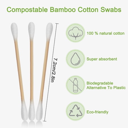 EYX FORMULA 1000 COUNT COTTON SWABS IN A STORAGE BOX, DOUBLE TIPS BAMBOO COTTON SWAB FOR EARS & MAKEUP
