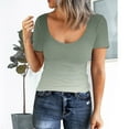 thumbnail image 2 of Womens Shirts Summer Short Sleeve Scoop Neck Ribbed Fitted Knit Shirt Basic Tight TShirts Henley Gradient Tops Womens Tops, 2 of 4