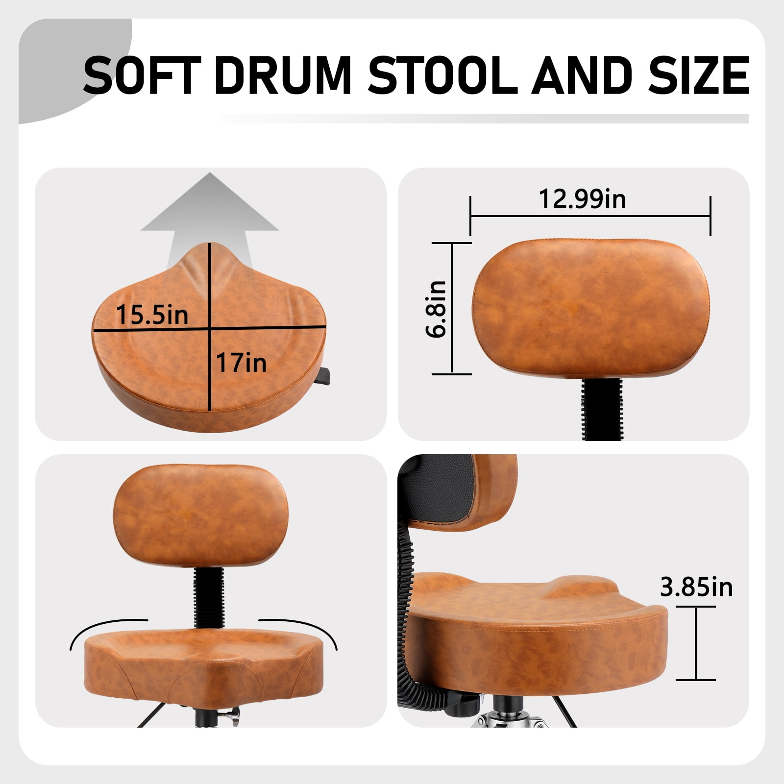 Ktaxon Adjustable Drum Throne with Backrest, 360° Rotating Hydraulic Seat, Thick Cushion for Home, Classroom, and Concert Use, Brown