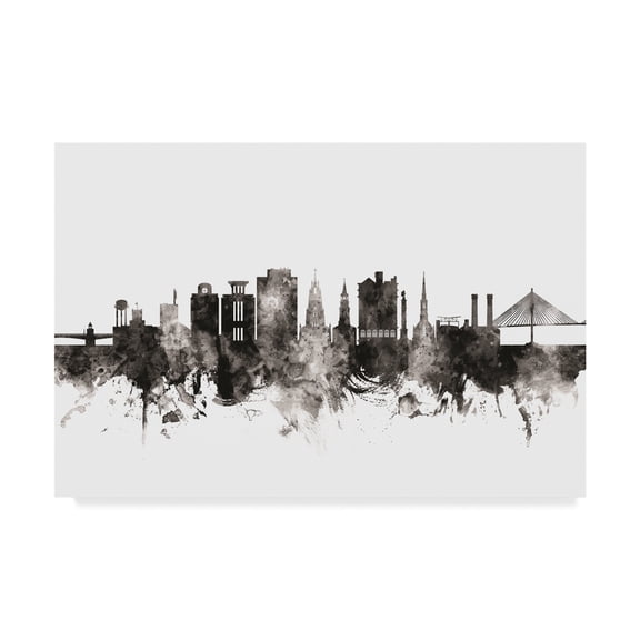 Trademark Fine Art 'Charleston South Carolina Skyline Black White' Canvas Art by Michael Tompsett