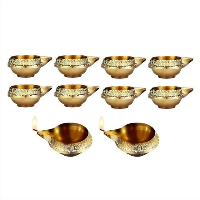 10 Piezas Kuber Diya para Decoración Diwali Lámpara de Aceite de Metal de Aleación Tradicional Diwali Diya Vilakku para Puja Pooja India