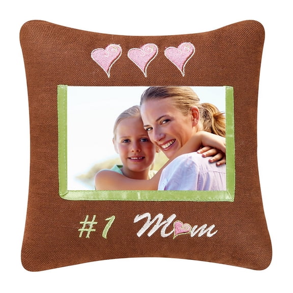 Number 1 Mom Embroidered Picture Small/Petite Accent Pillow, 10" x 10"