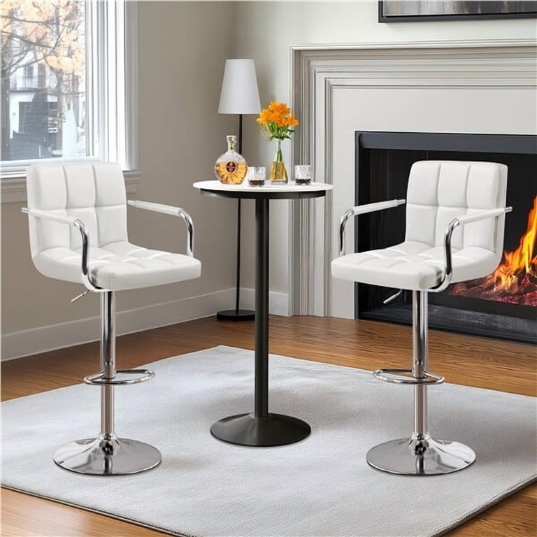 Yaheetech Set of 2 Faux Leather Bar Stools White