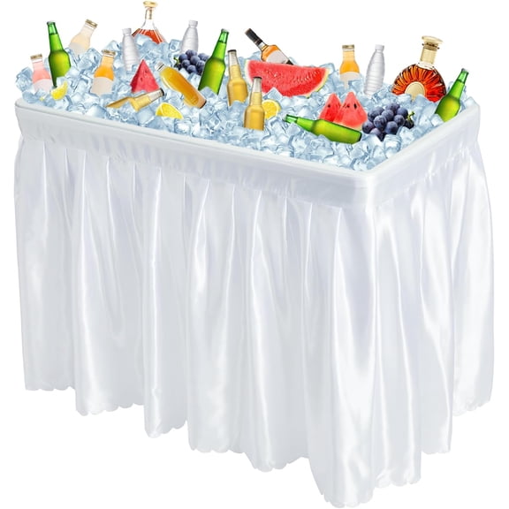 Real Relax Outdoor Ice Cooler Table, Fill and Chill Desk for Food Drink Beverage, Foldable Party Ice Cooler Table for Camping BBQ Outdoor White