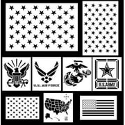 9 PACK Mylar American Patriot Stencil Set Marines ArmyNavy Flags US Map 50 Stars