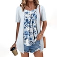 thumbnail image 2 of Women Short Sleeve Tops Fake Two Piece Loose Pleated Layered Blouse Shirt Hide Belly Tunic Tops A-White, 2 of 7