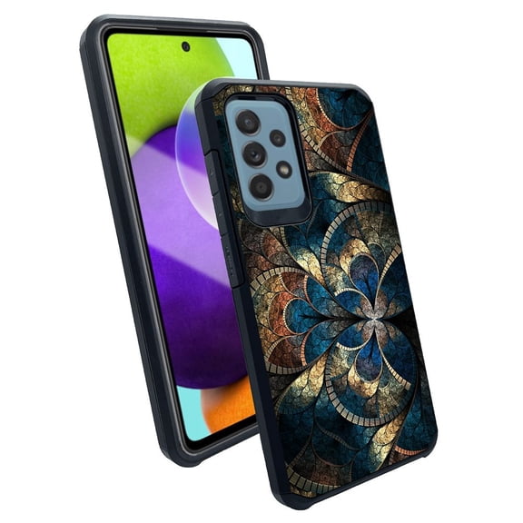 ANJ  Slim Dual Layer Shockproof Case   Tempered Glass Cover for Samsung Galaxy A52 5G - Abstract Tiles