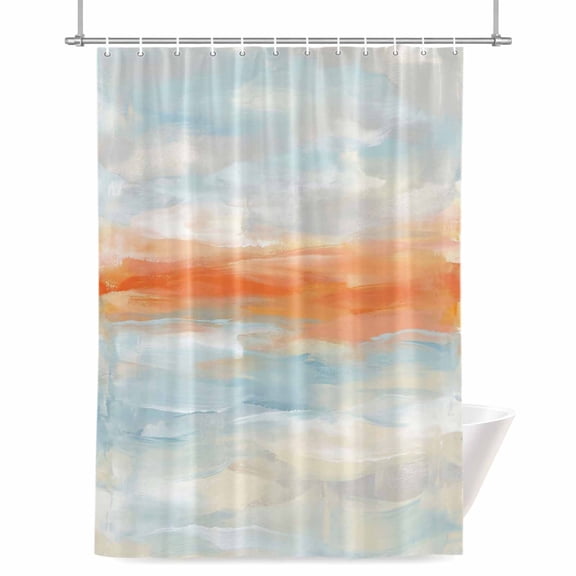 Abstract Sunset Shower Curtain, Orange Blue Gradient Oil Painting Modern Art Waterproof Shower Curtain Set with 12 Hooks Lightweight Bath Curtains Fabric Bathroom Decor 36x72 Inches