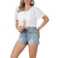 thumbnail image 4 of INSPIRE CHIC Crochet Cardigan for Women's Summer Tie Front Hollow Out Short Sleeve Crop Shrug M White, 4 of 6