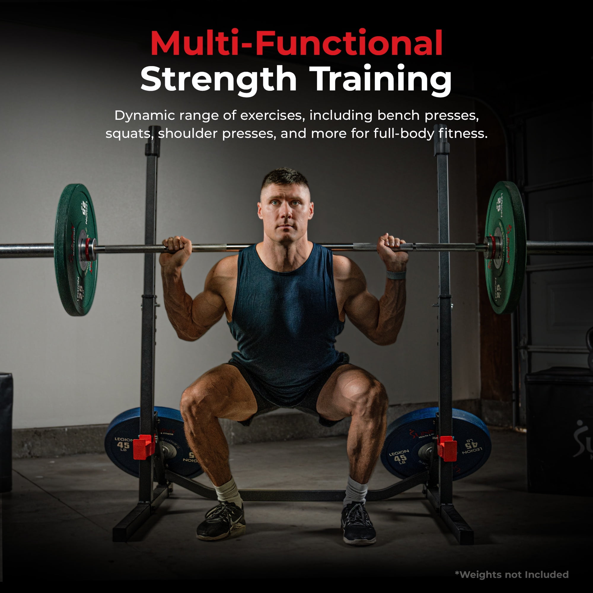 Sunny Health & Fitness Adjustable Bench Press Squat & Weight Rack, Shoulder Press, Incline Bench Lift, Dumbbell Rows, Deadlifts - SF-XF922011