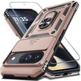 thumbnail image 1 of KOMI Case Compatible with Google Pixel 9/9 Pro Built in Slide Camera Lens Cover+Screen Protector+Finger Ring Holder Kickstand,Heavy Duty Shockproof Full Body Protective Phone Cover, Rose Gold, 1 of 5