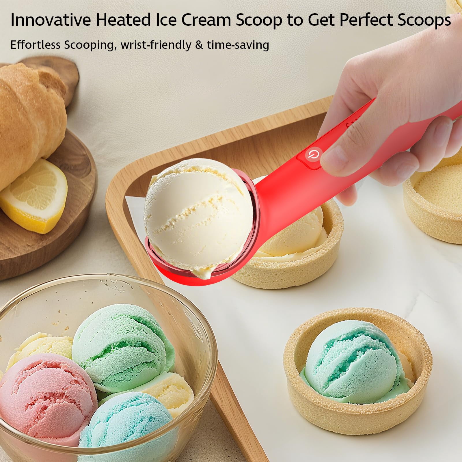 Heated Ice Cream Scoop with Holder, Red, Gen 3.0 USB Rechargeable Kitchen Gadget