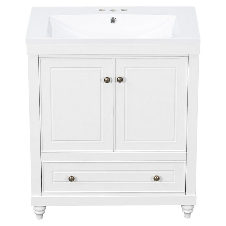 Hassch Modern 30 Bathroom Vanity with Ceramic Basin, Wooden Bathroom  Storage Cabinet with Drawer, White