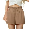 thumbnail image 2 of Abomasnow Linen Shorts for Women Summer Casual Wide Leg Loose High Waist Drawstring Dressy Beach Shorts 2025 Comfy Clothes, 2 of 7
