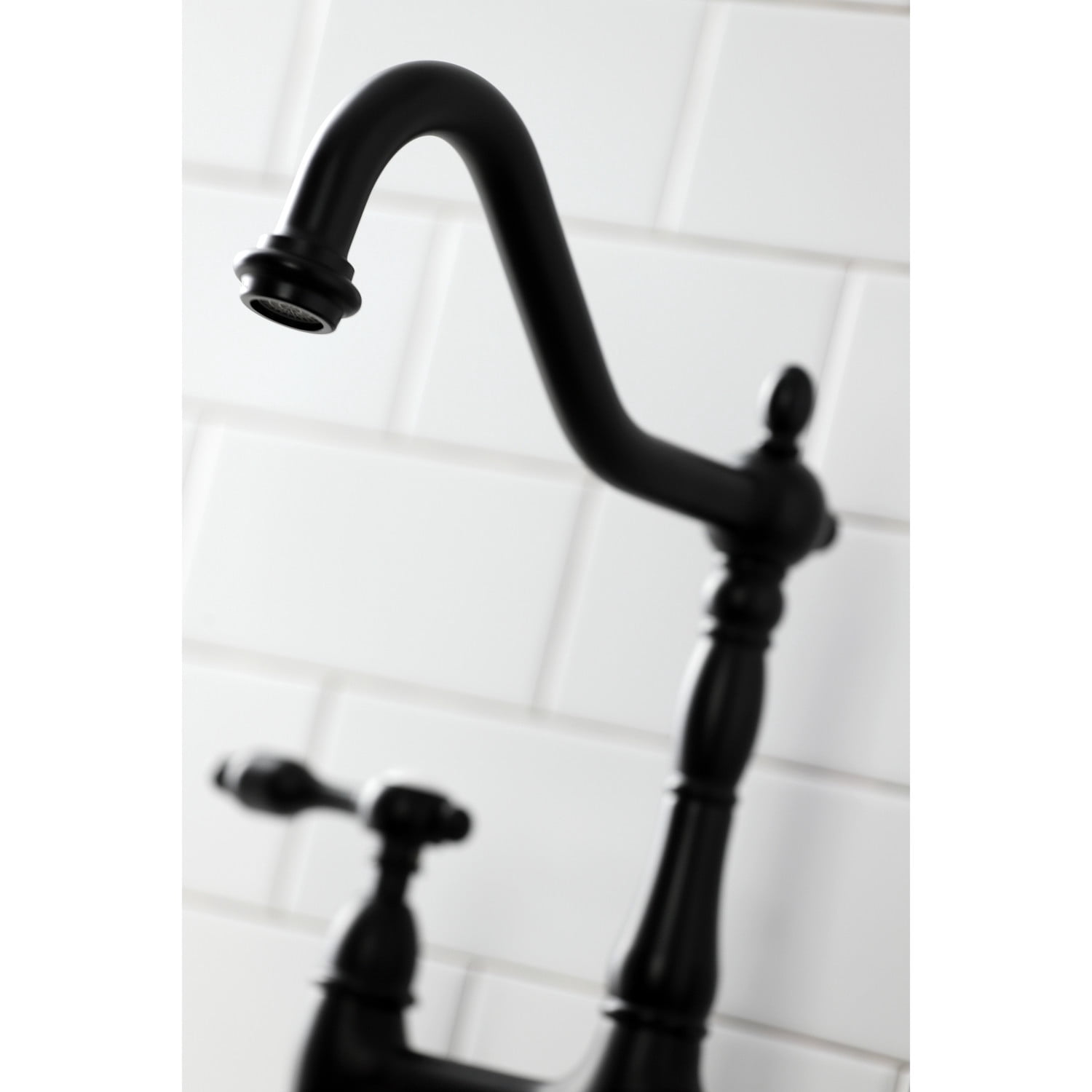 Kingston Brass KS1270TALBS Tudor Bridge Kitchen Faucet with Brass Sprayer, Matte Black