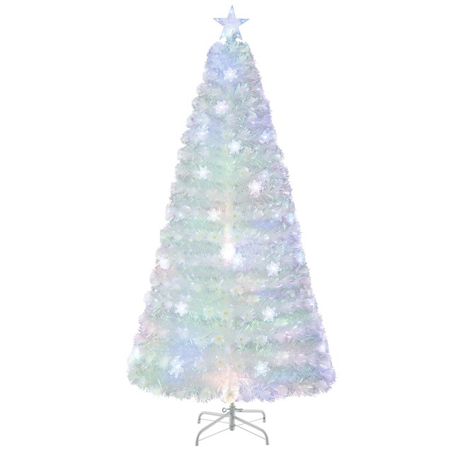 Gymax 7 FT Pre-lit Optical Fiber Christmas Tree White Xmas Tree w/ 48 Colorful LED Lights