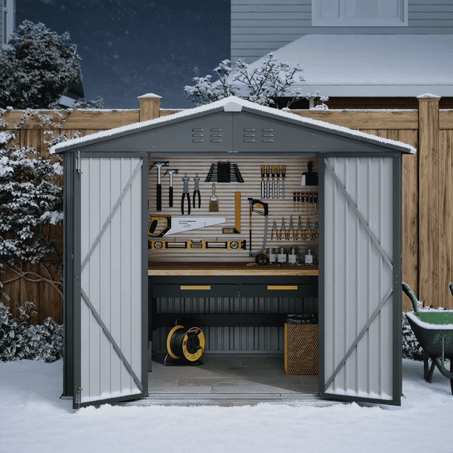 Asofer 8'x6' Metal Outdoor Storage Shed, Galvanized Steel Tool Shed with Lockable Double Doors for Patio & Backyard, Drak Gray