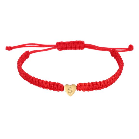 Uxcell Heart Initial Bracelets for Men, Adjustable Handmade Rope Braided Initial String Bracelets for Women Men Matching Couple Gifts Friendship(Red, S)