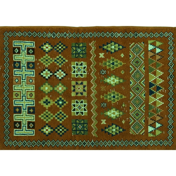 Ahgly Company Machine Washable Indoor Rectangle Southwestern Turquoise Blue Country Area Rugs, 5' x 7'