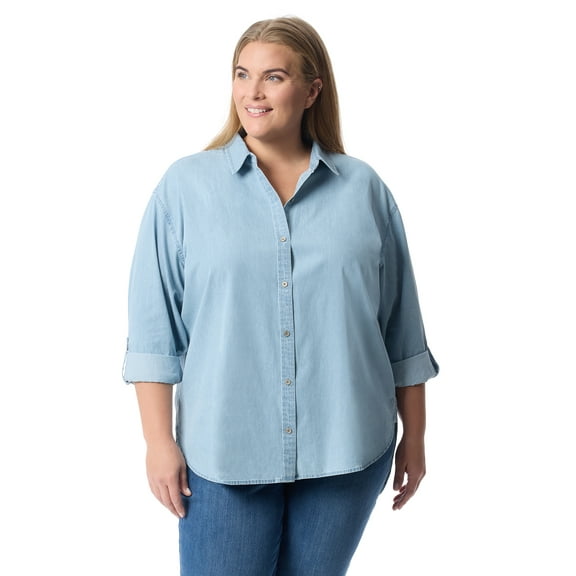 Gloria Vanderbilt Swan Series Women's Plus Amanda Oversized Shirt, Sizes 0X-4X