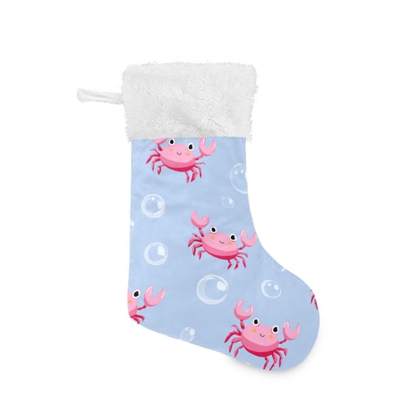 Cartoon Pink Crabs Bubbles Christmas Stockings Large Capacity 18 inch Gift Bag with Hook Xmas Holiday Decor 1 Pack