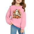 thumbnail image 4 of Weebloom Halloween Boys Hoodies Sweatshirts Kids Skeleton Pumpkin Design Long Sleeve Crewneck Tops Girls Cozy 4-5 Years Pink, 4 of 4