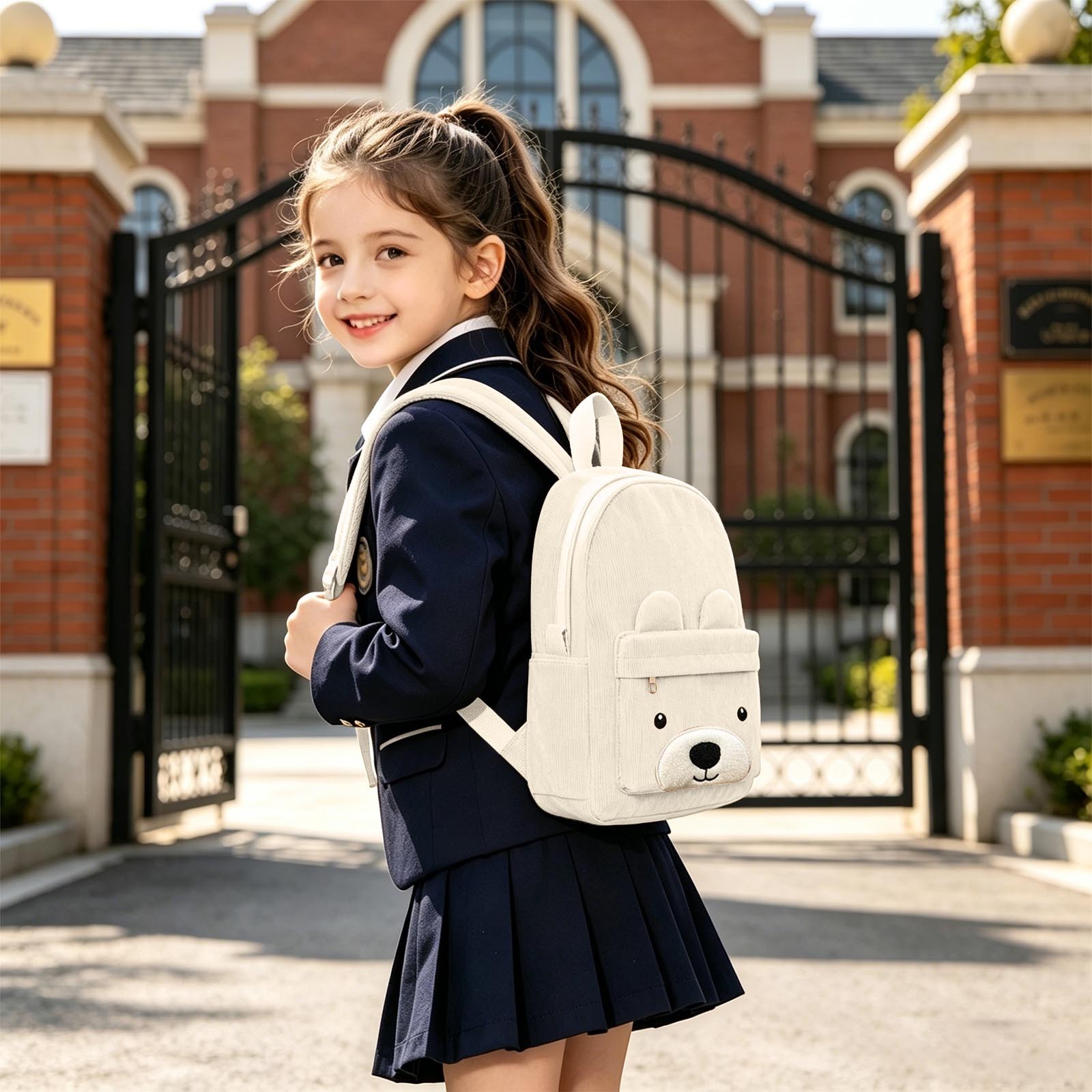 Mochila infantil de pana para regreso a clases, diseño de animalitos lindos, liviana, para preescolar, casual para exteriores 2