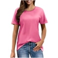 thumbnail image 1 of Baberdicy T-Shirts à Manches Courtes Décontractés Unis Amples à Col Ras du Cou pour Femmes Rose G, 1 of 7
