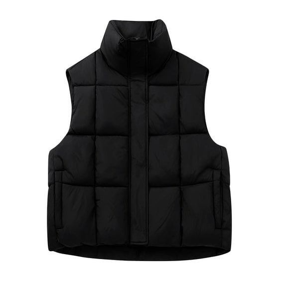 Rutainlusire Womens Puffer Vest Womens Solid Color Trendy Puffer Vest Women's Casual Colored Sleeveless Capless Stand-collar