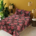 thumbnail image 2 of Ambesonne Romantic Roses Fitted & Flat Sheet with Shams 4 Pcs Set, Flower Winery Colors, Calking, Burgundy Coral Green, 2 of 5